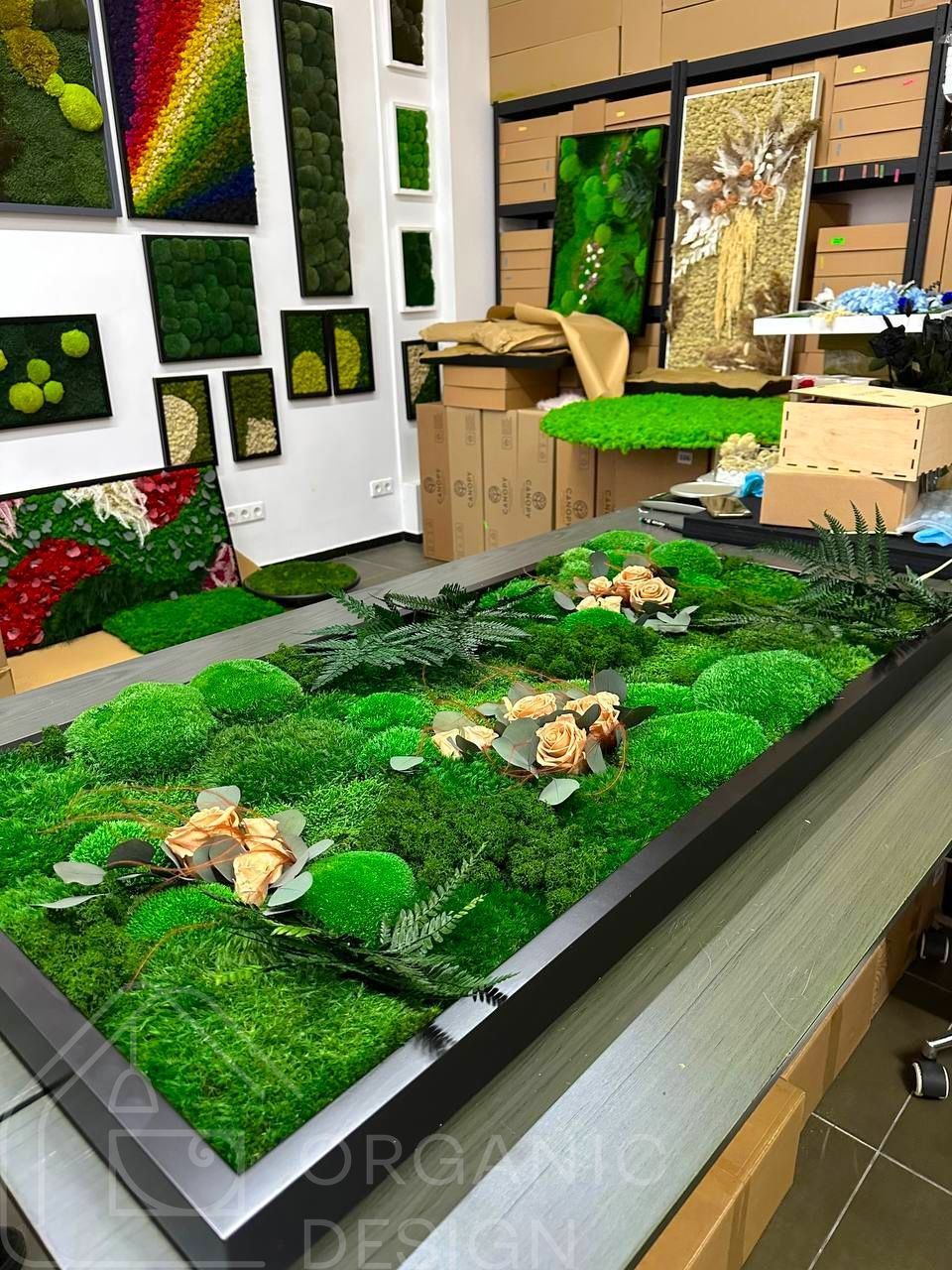 Картина з Моху - 90x60 см - Ніжні Рози - 834
