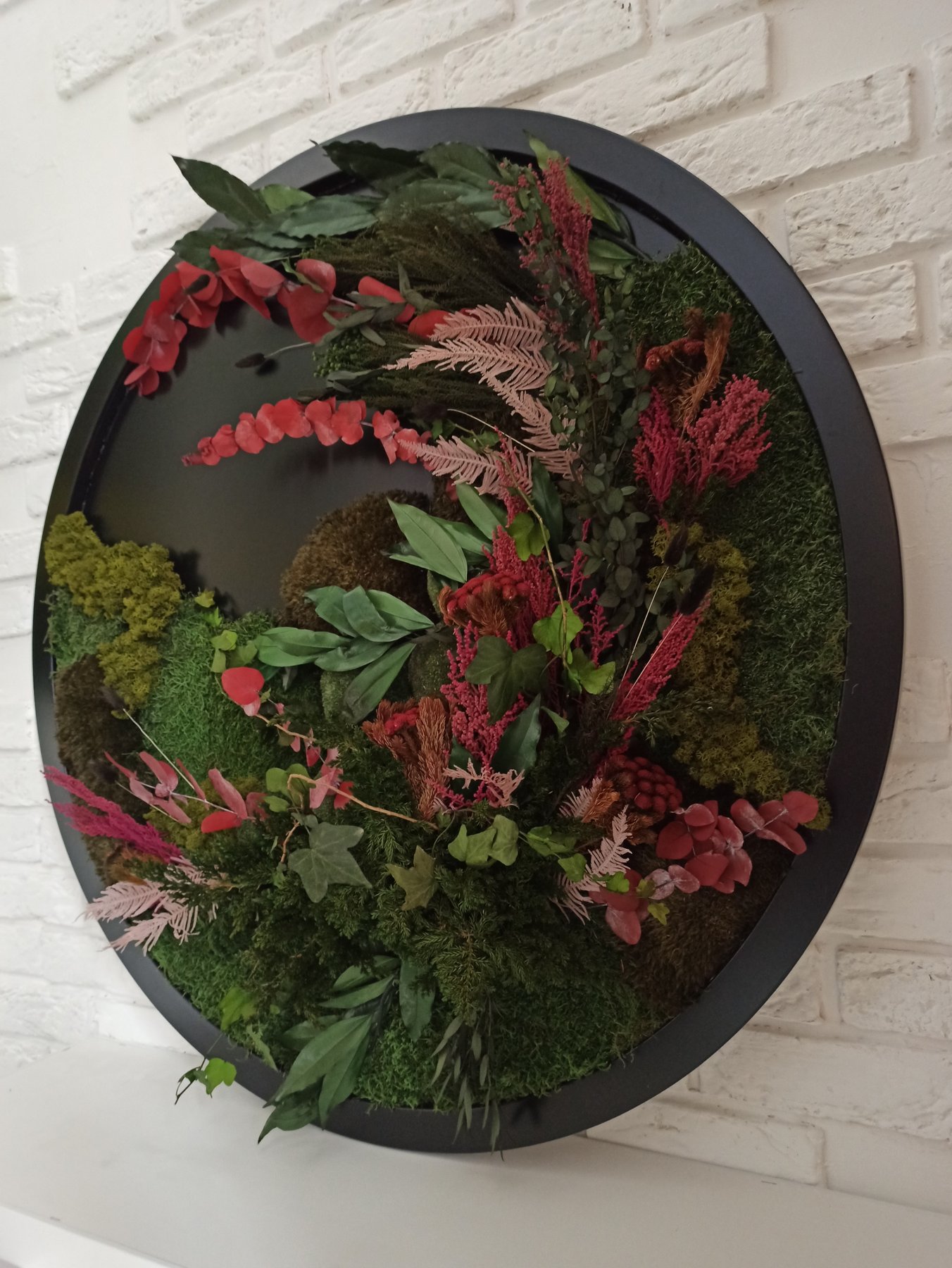 Декоративна панель з моху та квiтiв - Кругла 100 см