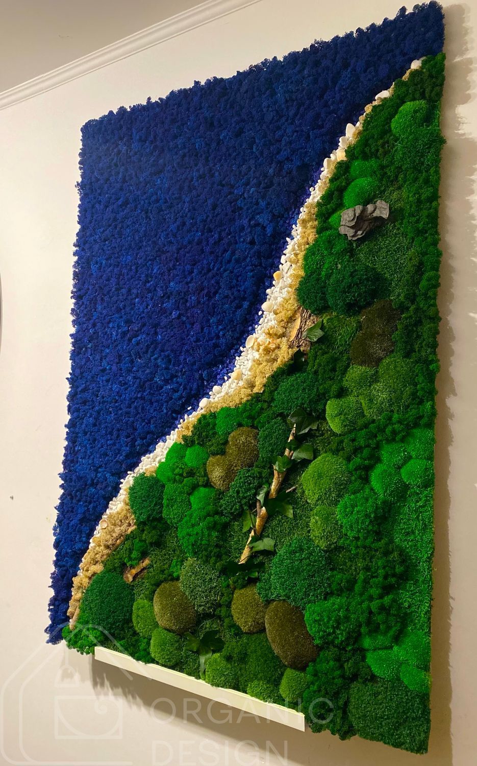 Moss, Wood and Decorative Stone Panel - 100x60 cm